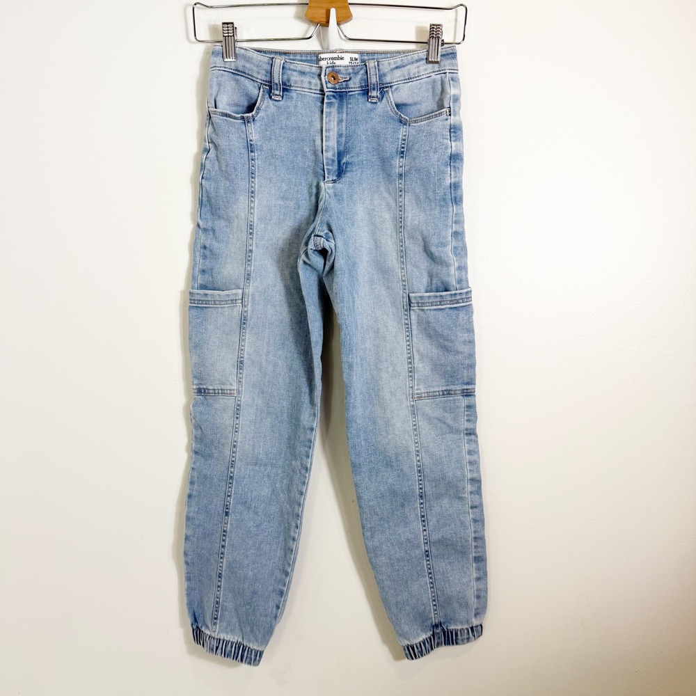 Abercrombie Kids Jeans Girls 13/14 Light Blue High Rise Mini Mom Slim Cargo
